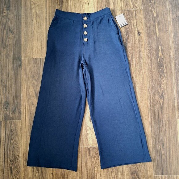 NWT Ophelia Roe Wide Leg Lightweight Textured Pants Size S/M Elastic Waist Pocke - Picture 1 of 8